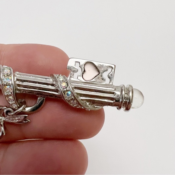 Kirks Folly Skeleton Key AB Crystal Fairy Charm Silvertone Brooch Pendant - Picture 5 of 8